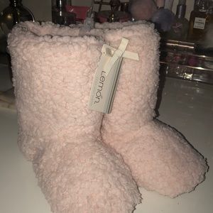 pink furry slipper boots